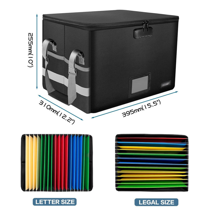File Box With Lock,Fireproof Box File Storage Organizer Anti-Static Box,Collapsible Fireproof Document Box Filing Box With Handle,Portable Home Office Safe For Hanging Letter/Legal Folder