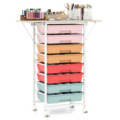 Chariot de rangement à 8 tiroirs pour loisirs créatifs, chariot de rangement avec 4 roues universelles, cadre en métal pour la maison, 67 cm de long, style macaron