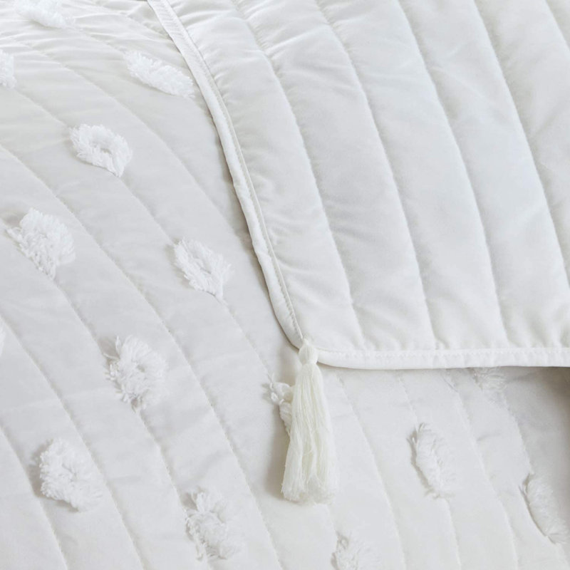 Ensemble de courtepointe Mudd, 2 pièces pour lit simple, blanc, Courtepointe grand + 2 couvre-oreillers standard