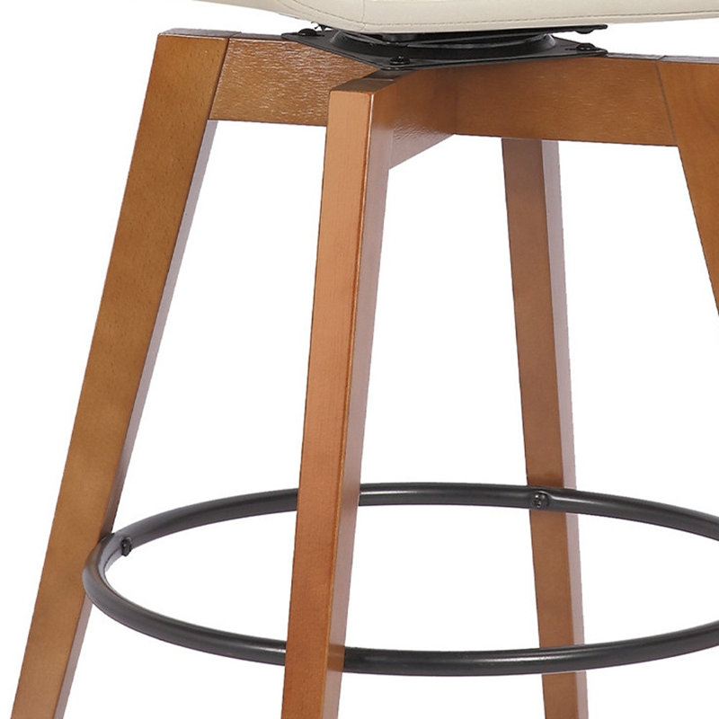 Luxurious Faux Leather And Swivel Bar Stool, Counter Stool (27” Seat Height), Cream Seat/Brown Frame