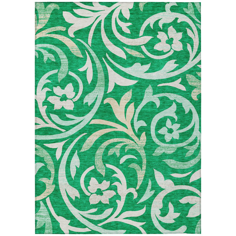 Tapis d'intérieur lavable à motif floral ivoire 5 pi