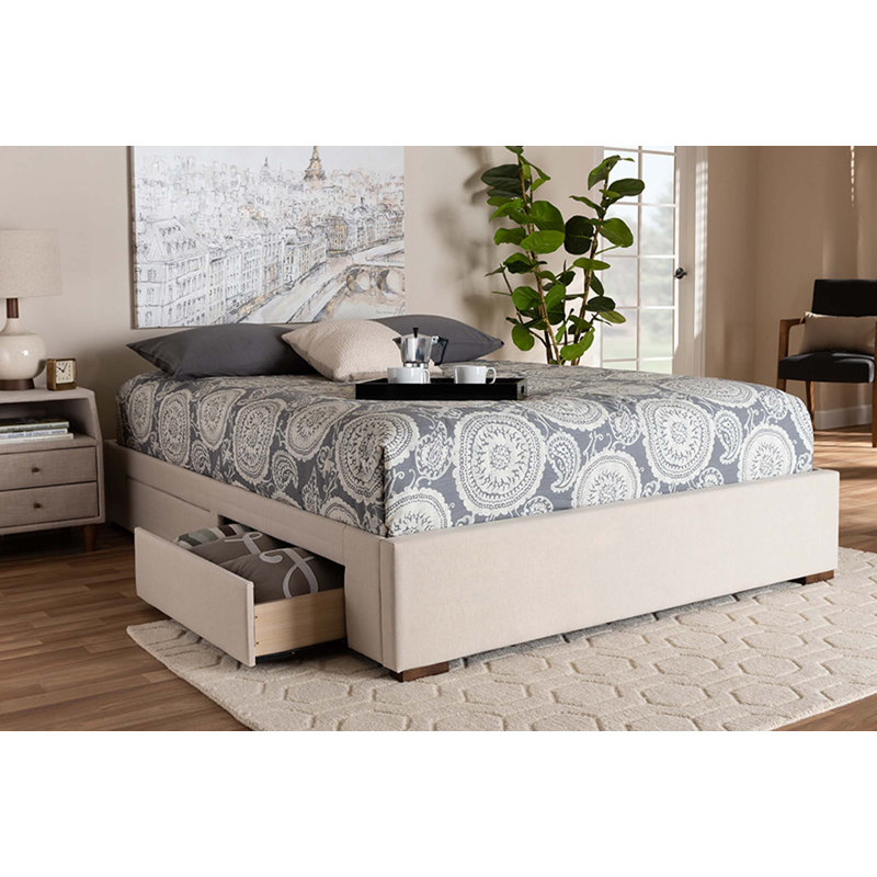 Lit plateforme tapissier avec rangement à profil bas Hewson, Grand, Beige