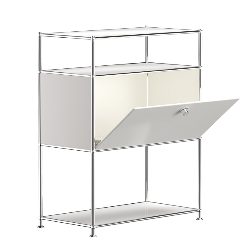 Buffet modulaire en métal avec classeur à 3 niveaux, white