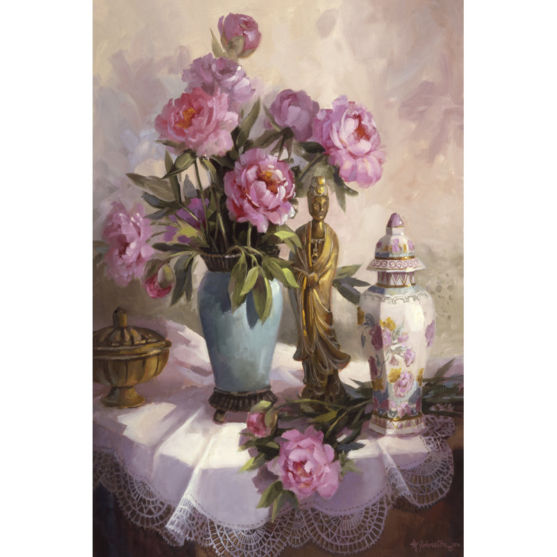 Pink Peonies by Maxine Johnston - Wrapped Canvas Painting, 46cm H x 30cm W