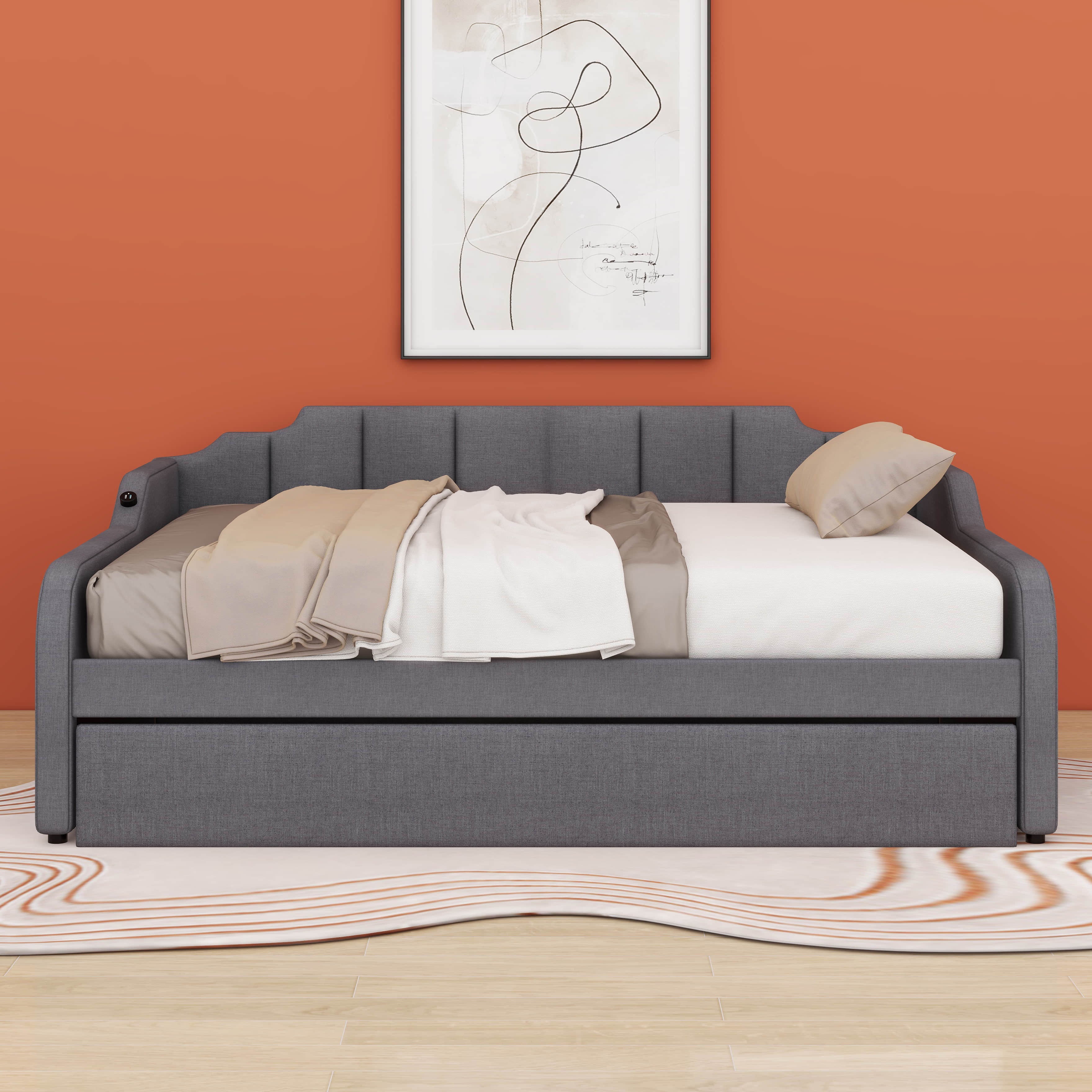Red Barrel Studio® Zaiyden Full Size Upholstery Daybed with Trundle ...