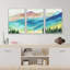"Woodland Forest Landscape" sarcelle, bleu et vert, chaîne de montagnes, forêt de pin encadrée sur toile, 3 pièces-91875118-91875117