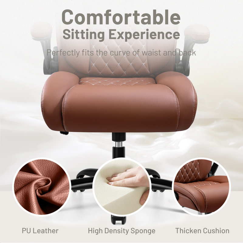 Loriece Ergonomic PU Leather Executive Office Chair with Independent Back, Brown Cognac