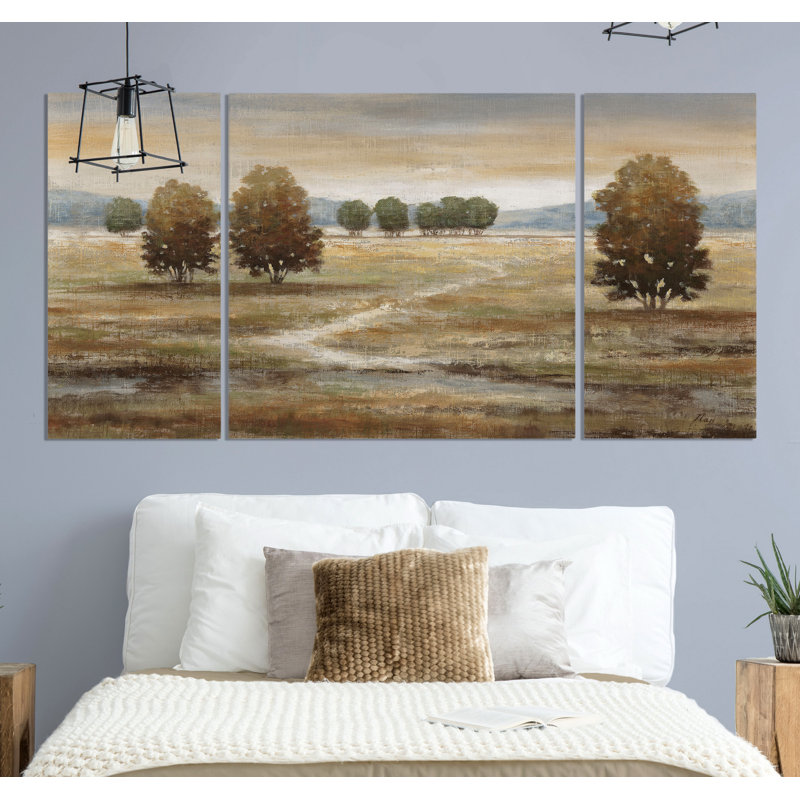 Paysage de lin I-impression sur toile tendue multi-pièces, H 32 po x l 64 po x P 1,5 po