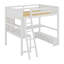 Lit mezzanine double avec bureau en L à rangement multiple, lumière DEL et station de charge USB, banc de rangement avec 2 tiroirs-856939783
