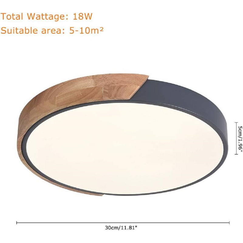 Plafonnier encastré rond en métal avec télécommande, L 11,8 po x P 11,8 po, Gris