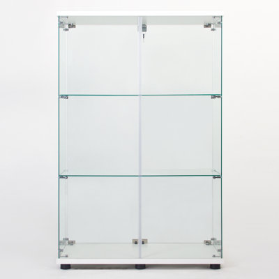 Two Door White Glass Display Cabinet, 3 Shelves For Home Furnishing Cabinet With Doors And Shelves,