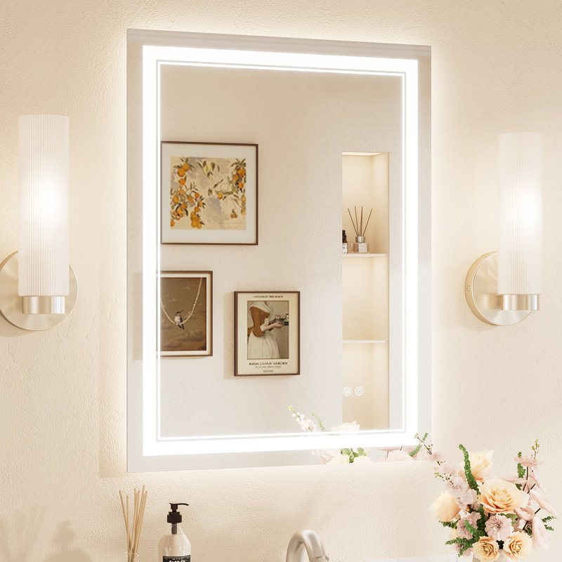 Frontlit and Backlit LED Bathroom vantiy Mirror,3 Color Dimmable Light & Anti-fog Tempered Glass mirror, 32" x 24", Rectangle