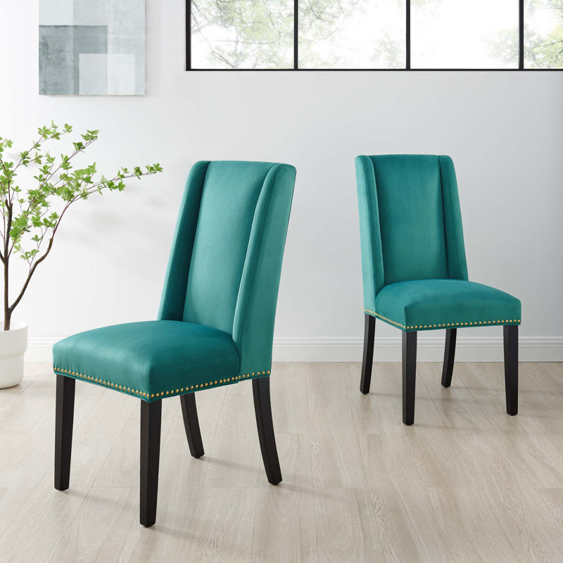 Elegant Teal Velvet Upholstered Side Chair with Nailhead Trim