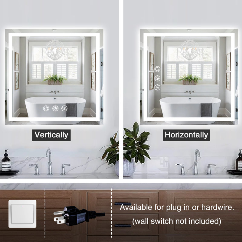 Chevaliers Rectangle Wall Mounted LED Bathroom Mirror Frontlit & Backlit LED Bathroom Vanity Mirror Light, 36" x 36"