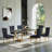 Modern Dining Set – 70" Table With Stainless Steel Base & Velvet Chairs-521716627-516593812-516593817
