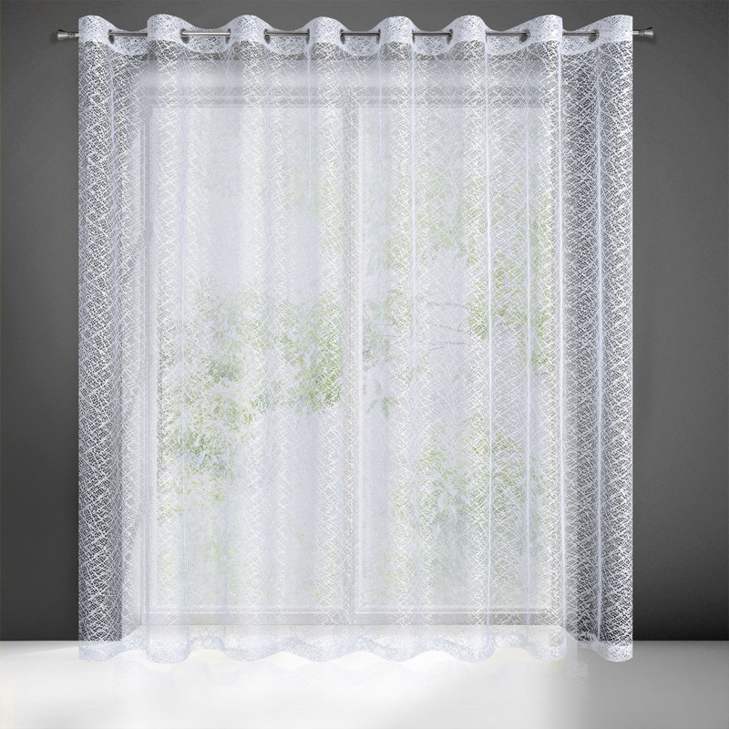 Kashius Sheer Curtain Single Panel, White, 250cm H x 300cm W