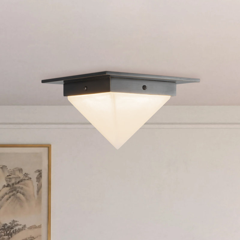 Mineral 8-in Brass Flush Mount, Alabaster, Oil Rubbed Bronze