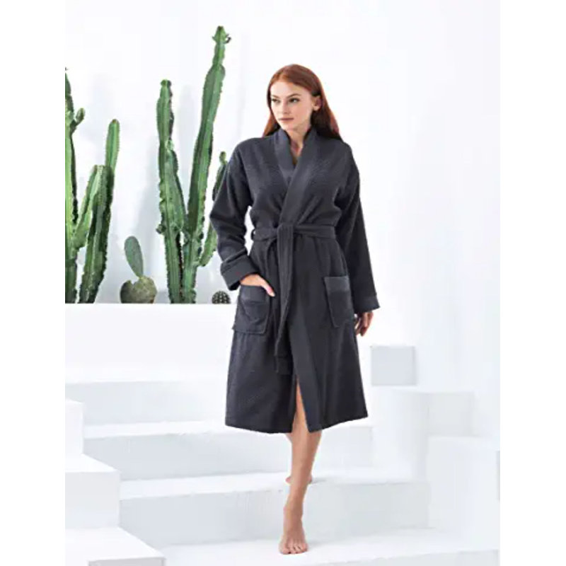 Peignoir de luxe pour femme SEYANTE - Kimono en coton éponge turc biologique certifié GOTS, L, Gris anthracite