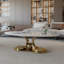 Table basse 49,2 "en faux marbre moderne avec plateau en pierre frittée, table de salon avec base en acier inoxydable