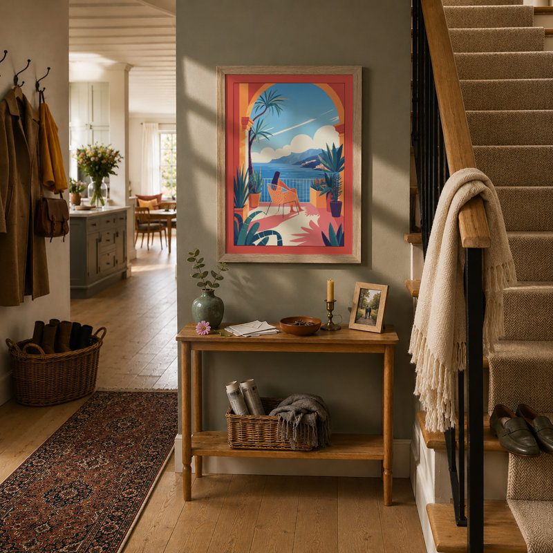 Seaside Reverie Retro - Framed Print, Oak, A4 - 29.7 x 21.0 cm
