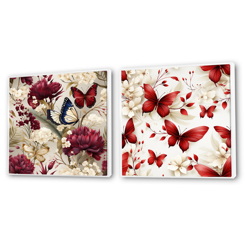 Papillon, ensemble de 2 papillons carrés, Cadre flottant blanc, H 36 po x l 73 po