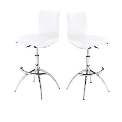 Tabourets de bar réglables à hauteur blanche avec base et tabourets contemporains à dossier réglable