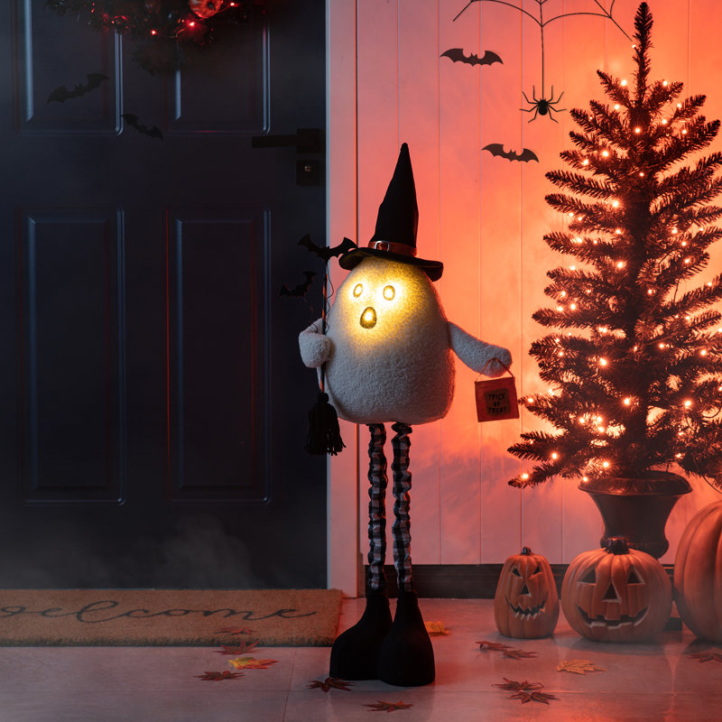 38"H Lighted Halloween Fabric Ghost Standing Decor, With Telescoping Legs And Timer
