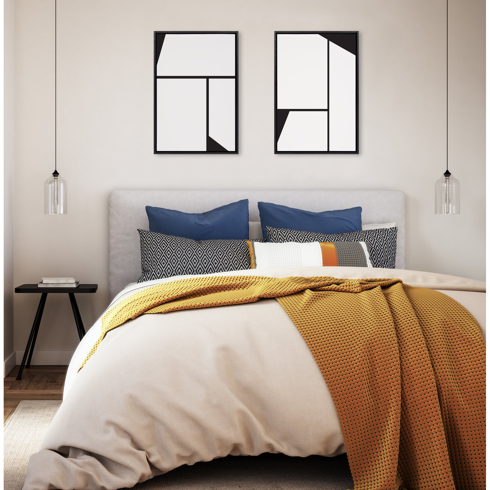 Bauhaus Sleek Abstract Art, Black Frame, 33" W x 23" H