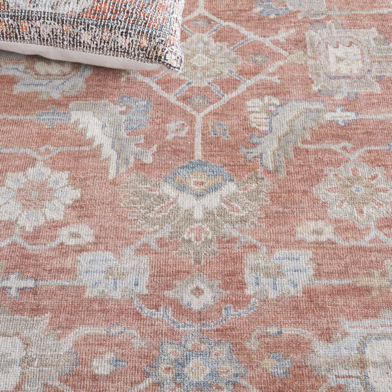 Rectangle Oriental Hand-Knotted Wool/Cotton Area Rug in Beige/Orange, Rectangle 6" x 9"