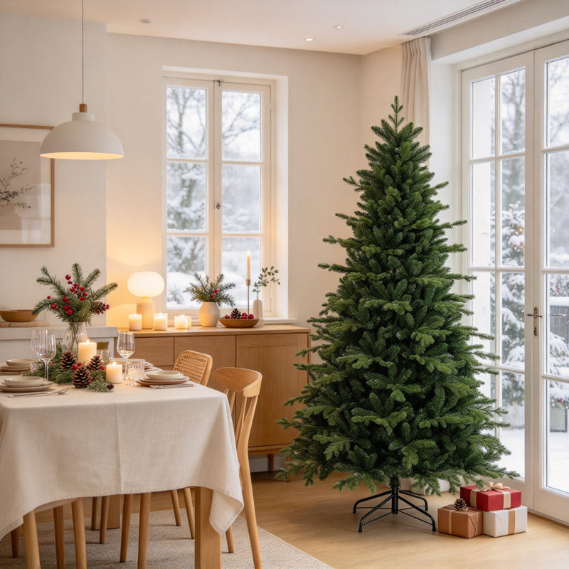 5ft Artificial Christmas Tree, Fir Hinged Xmas Tree with 420 Branch Tips, Foldable Steel Stand, Green, 7ft