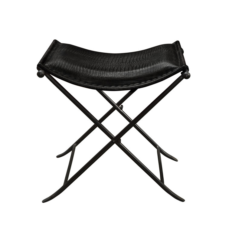 Tabouret d'appoint en cuir véritable Nardone, Noir