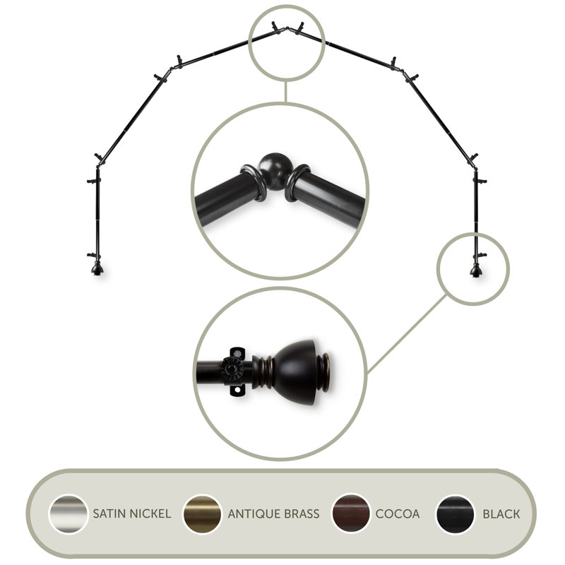 Ensemble de tringle à rideaux simple et quincaillerie à 6 côtés Haubstadt, Noir, 28 à 48 po (de chaque côté)