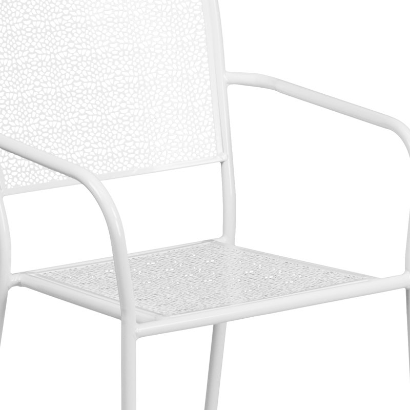 Fauteuil de patio intérieur / extérieur en acier de qualité commerciale avec dossier carré, Blanc