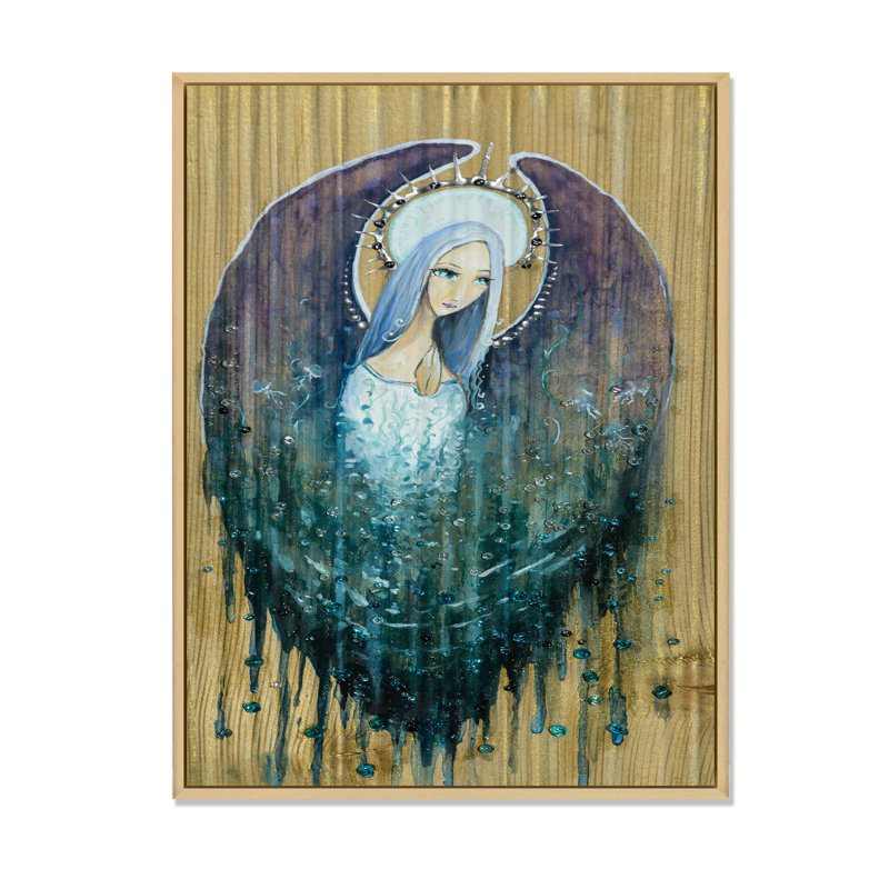 Ange religieux, art mural Klimt II, H 32 po x l 16 po x P 1 po, Toile brune avec cadre flottant