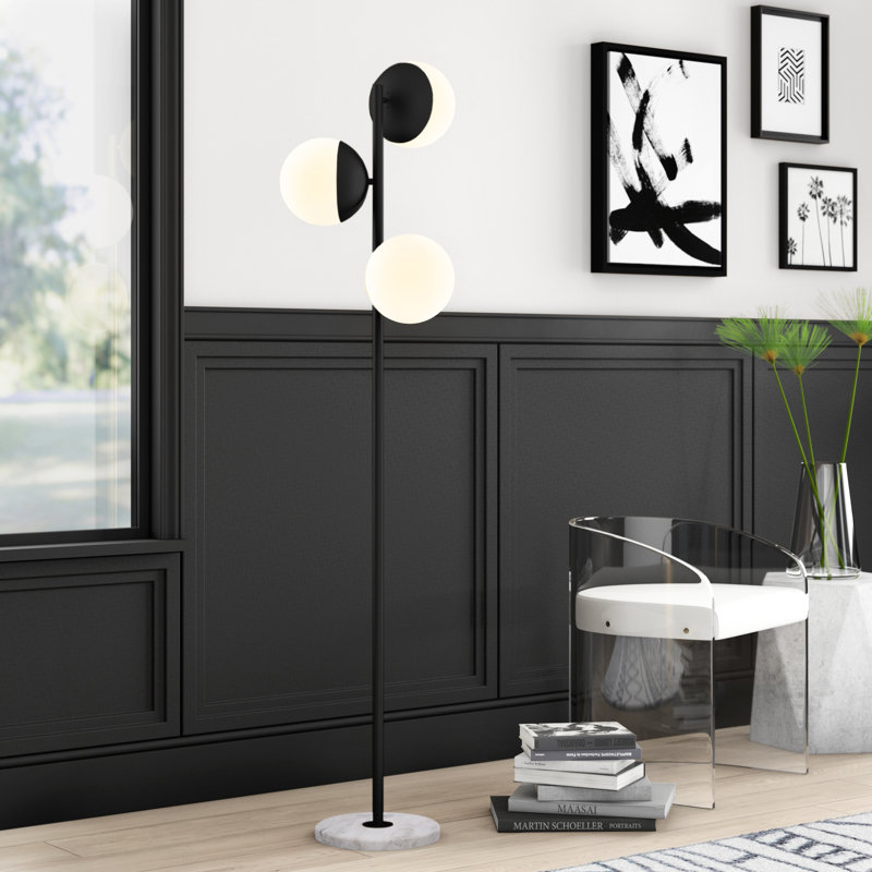 Lampe sur pied en arbre 65,5 po Yearby, Noir, Blanc givré