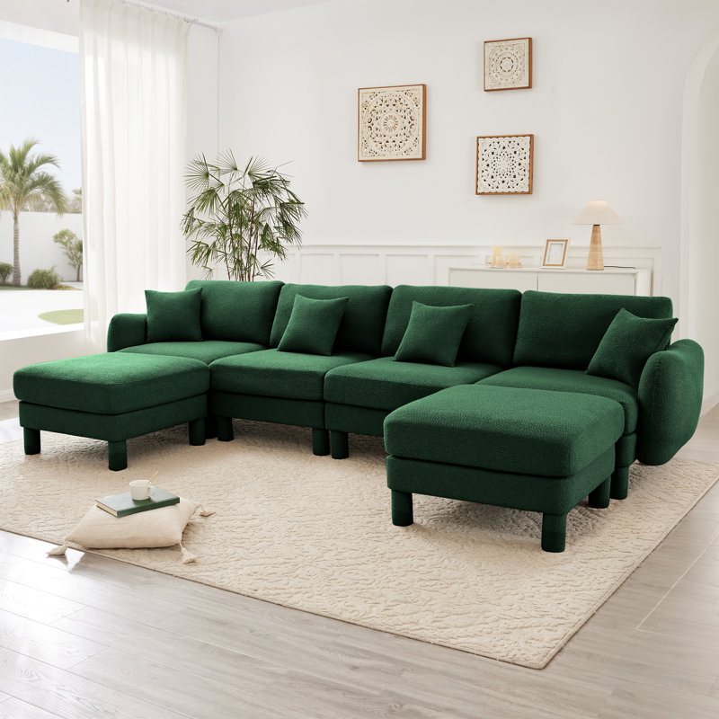  Canapé modulaire en U avec 2 repose-pieds mobiles Boucle, Vert