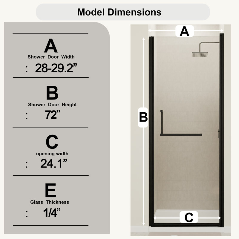 Semi-frameless Pivot Shower Door Matte Black