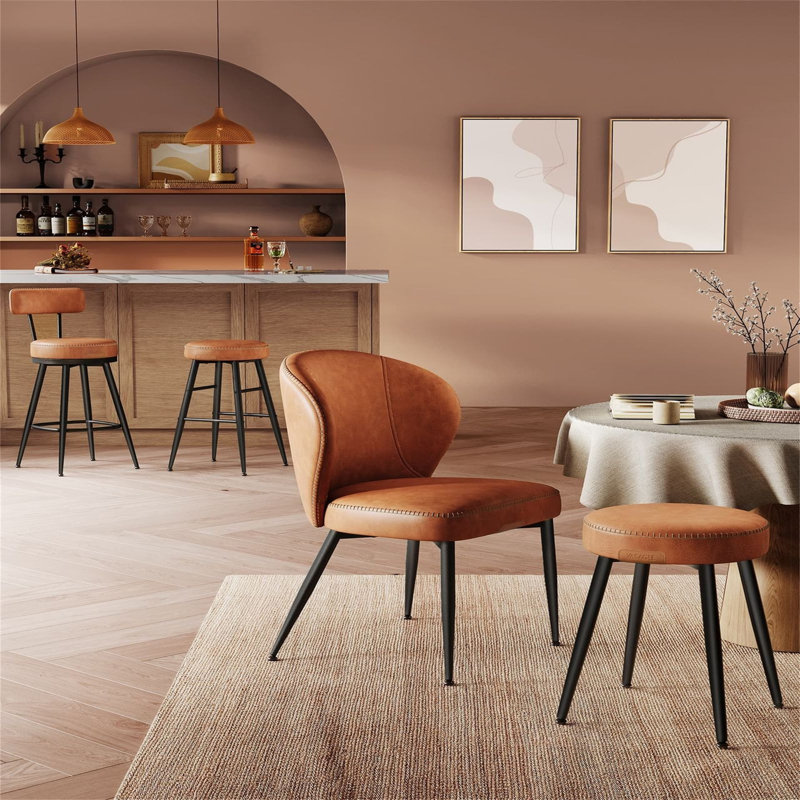 360° Swivel Bar Stools Set Of 2, Caramel Brown