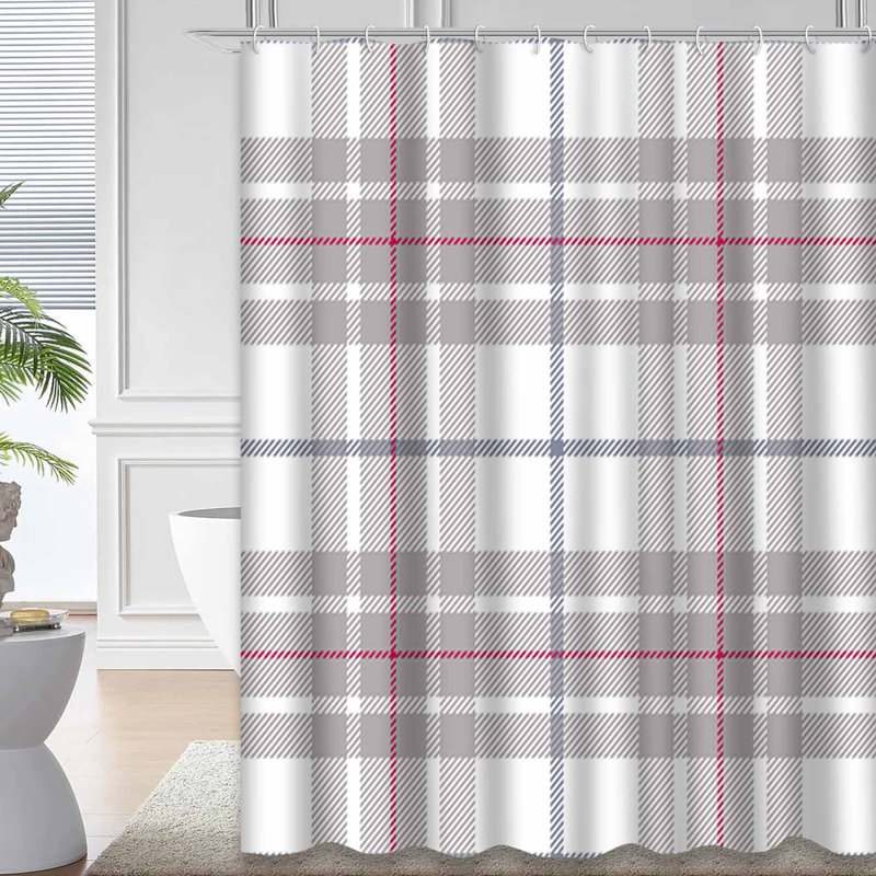 Rideau de douche Tartan Backdrop Beige British Buffalo Red avec 12 crochets, L 72 po x l 78 po