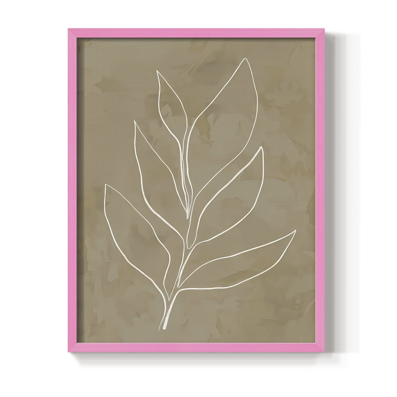 «Leaf Line Art II», reproduction encadrée - bois massif, H 11 po x l 9 po, Rose