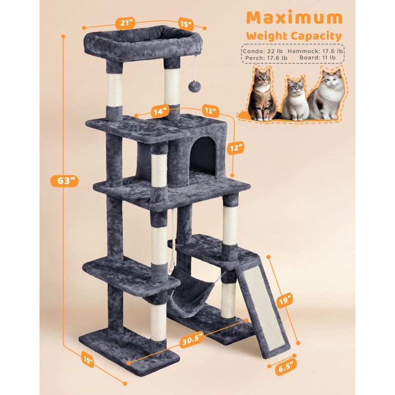 Large Gray Multi-Level Cat Tree with Sisal Scratching Posts