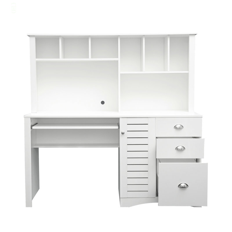 Bureau d'ordinateur à domicile avec huche, Blanc