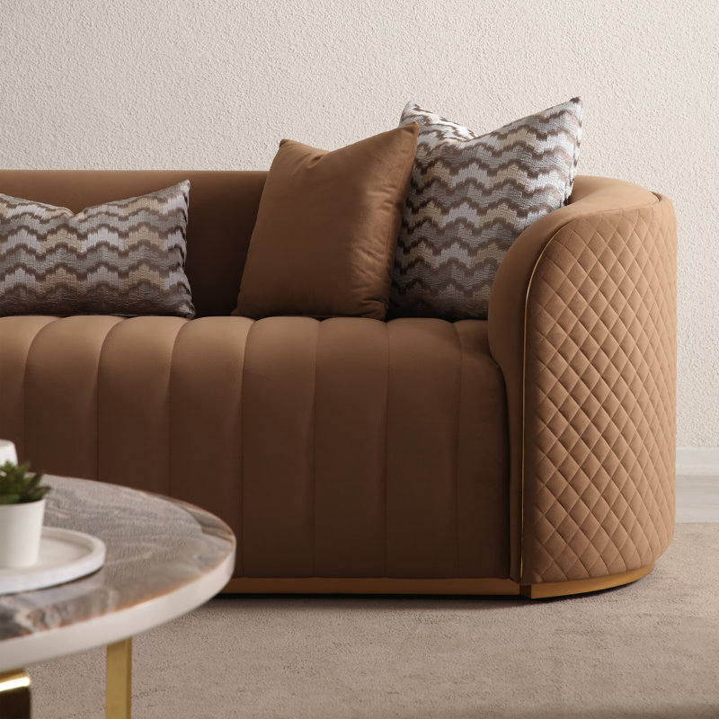 Ariana 83'' Velvet Round Arm Loveseat, 31" H x 97" W x 35" D, Caramel