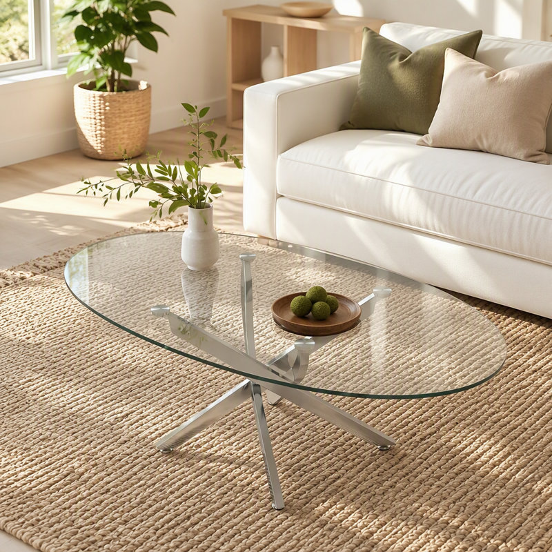 Table basse ovale, table d'appoint en verre de 100 cm, table à manger, table à thé moderne pour salon