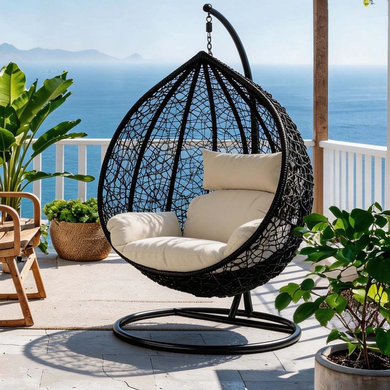 Naperon Garden Swing Chair with Stand, Black/White