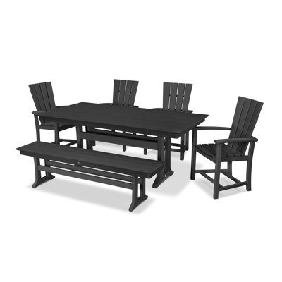Quattro 6-Piece Farmhouse Dining Set with Trestle Legs and Bench by POLYWOOD