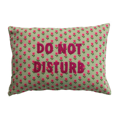 Cotton Voile Printed Lumbar Pillow With Floral Pattern And “Do Not Disturb” Embroidery