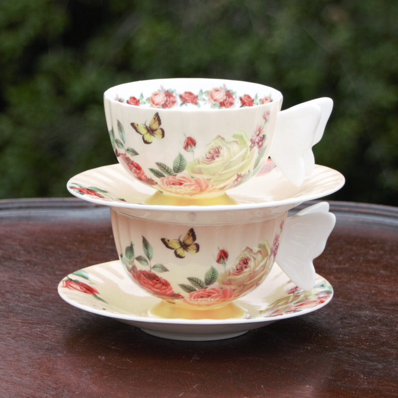 Ensemble de 2 tasses et soucoupes Bone China Butterfly Bloom