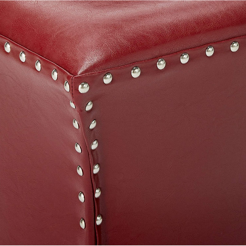 Tabouret de repose-pieds carré en similicuir de 15 po avec garniture cloutée Aumiller, Simili cuir rouge