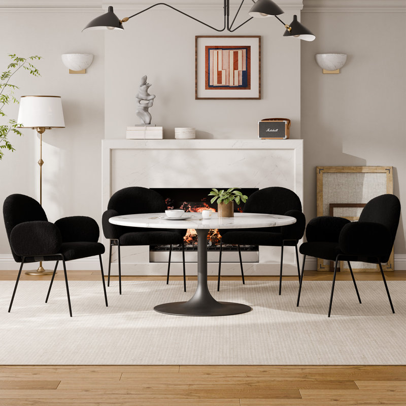 Modern Upholstered Dining Chair With Armrests Set Of 4, Black